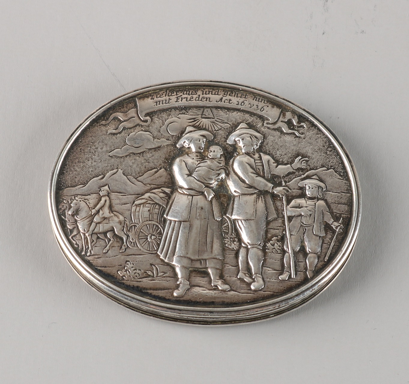 Zilveren doosje met miniatuur aquarellen, 18e/19e eeuw