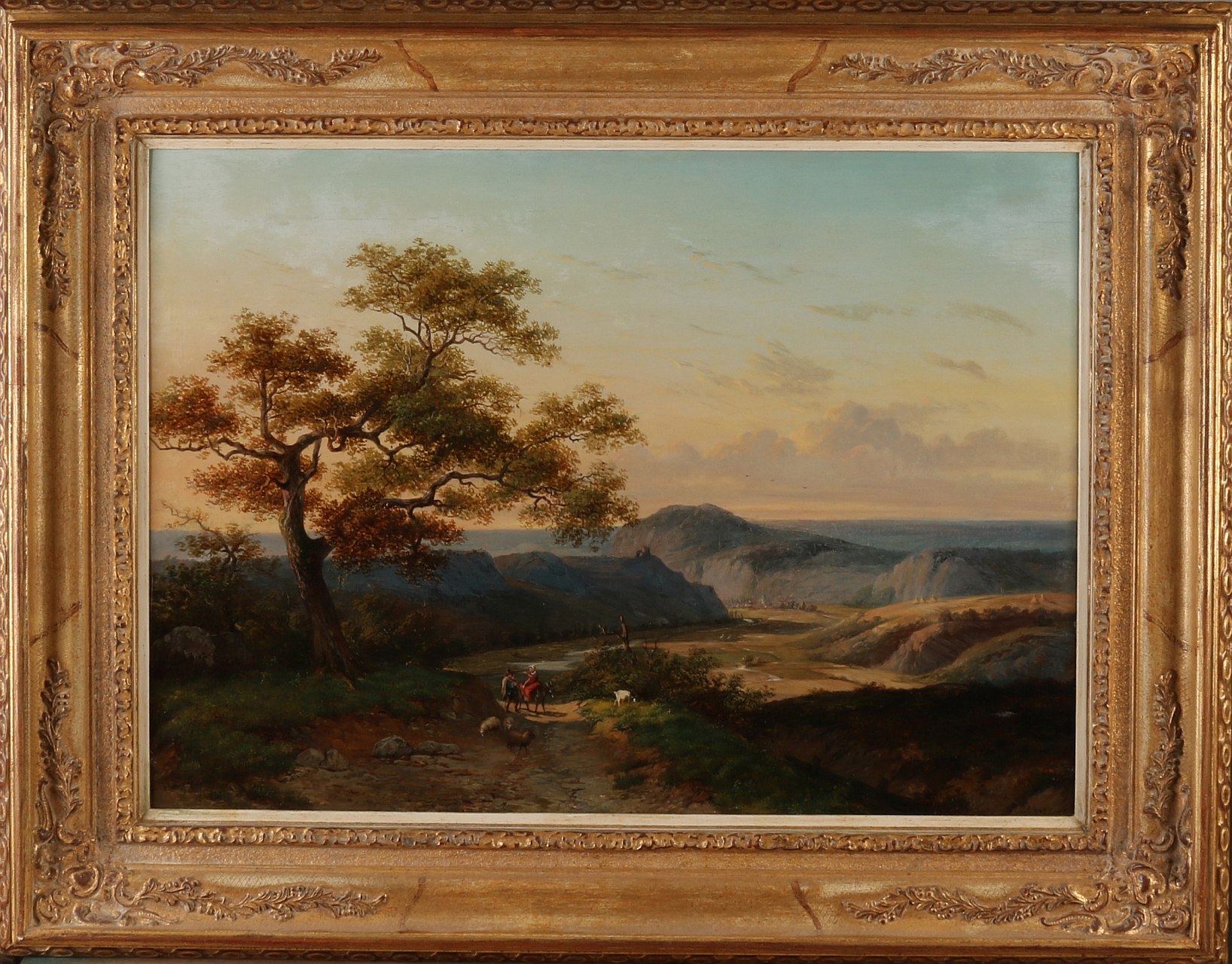M.A. Koekkoek, Duits landschap met figuren en panorama