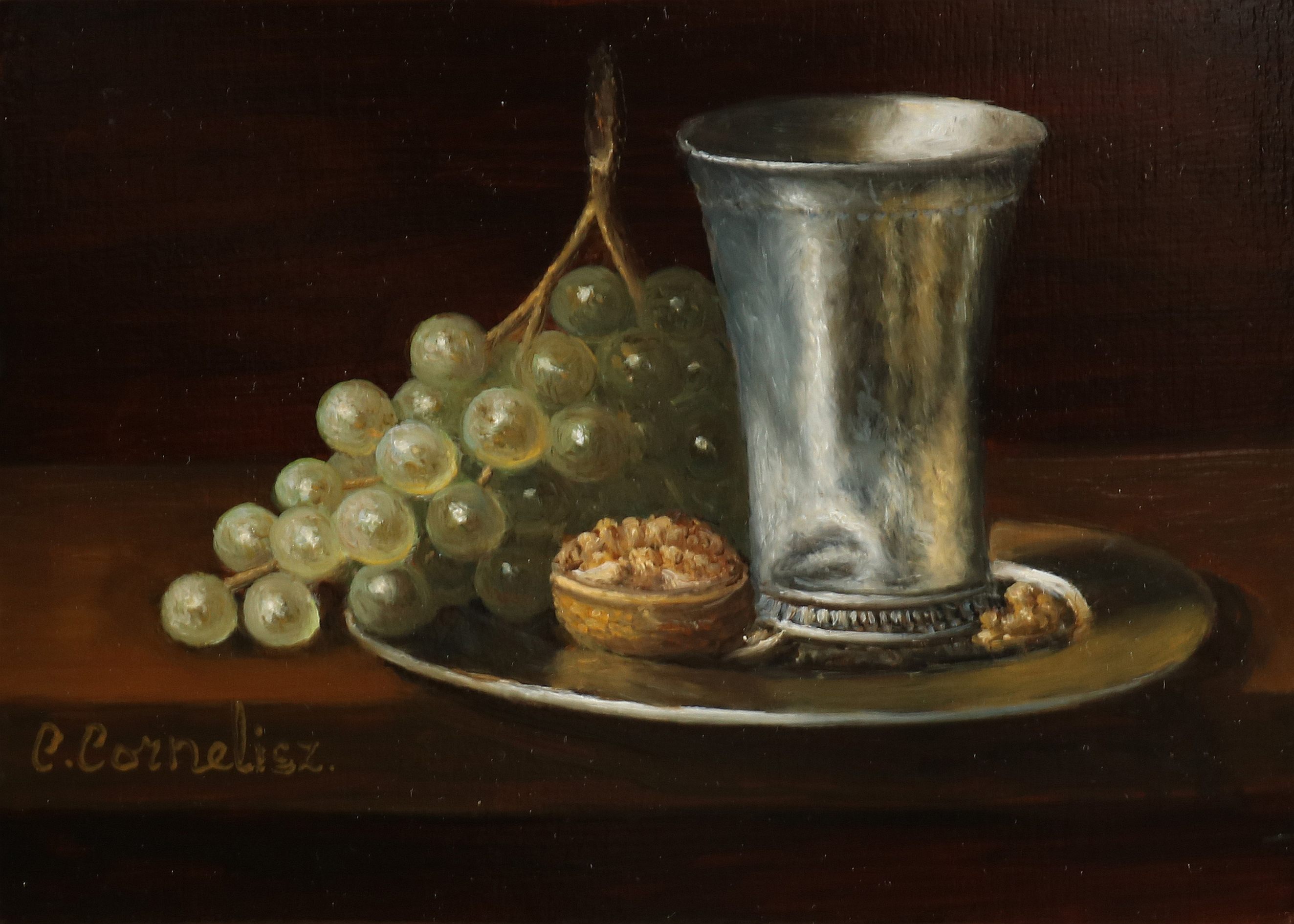 C. Cornelisz, Stilleven met tin en druiven