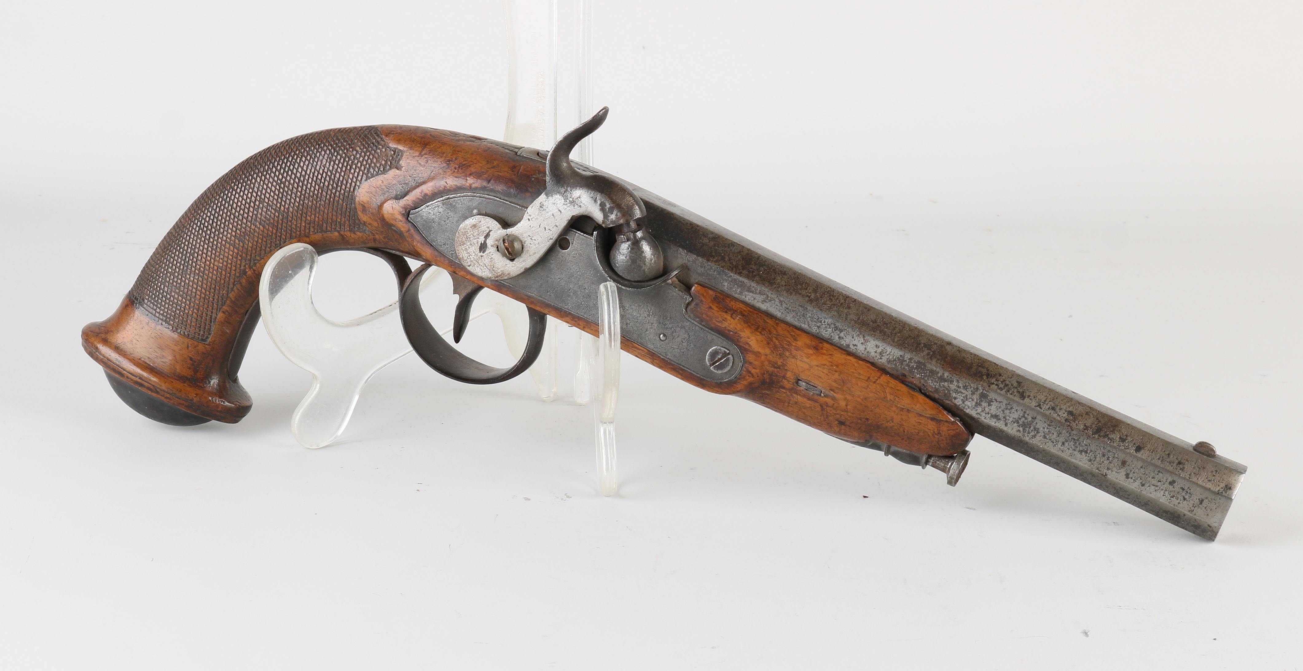 Antiek percussie pistool, L 33 cm.