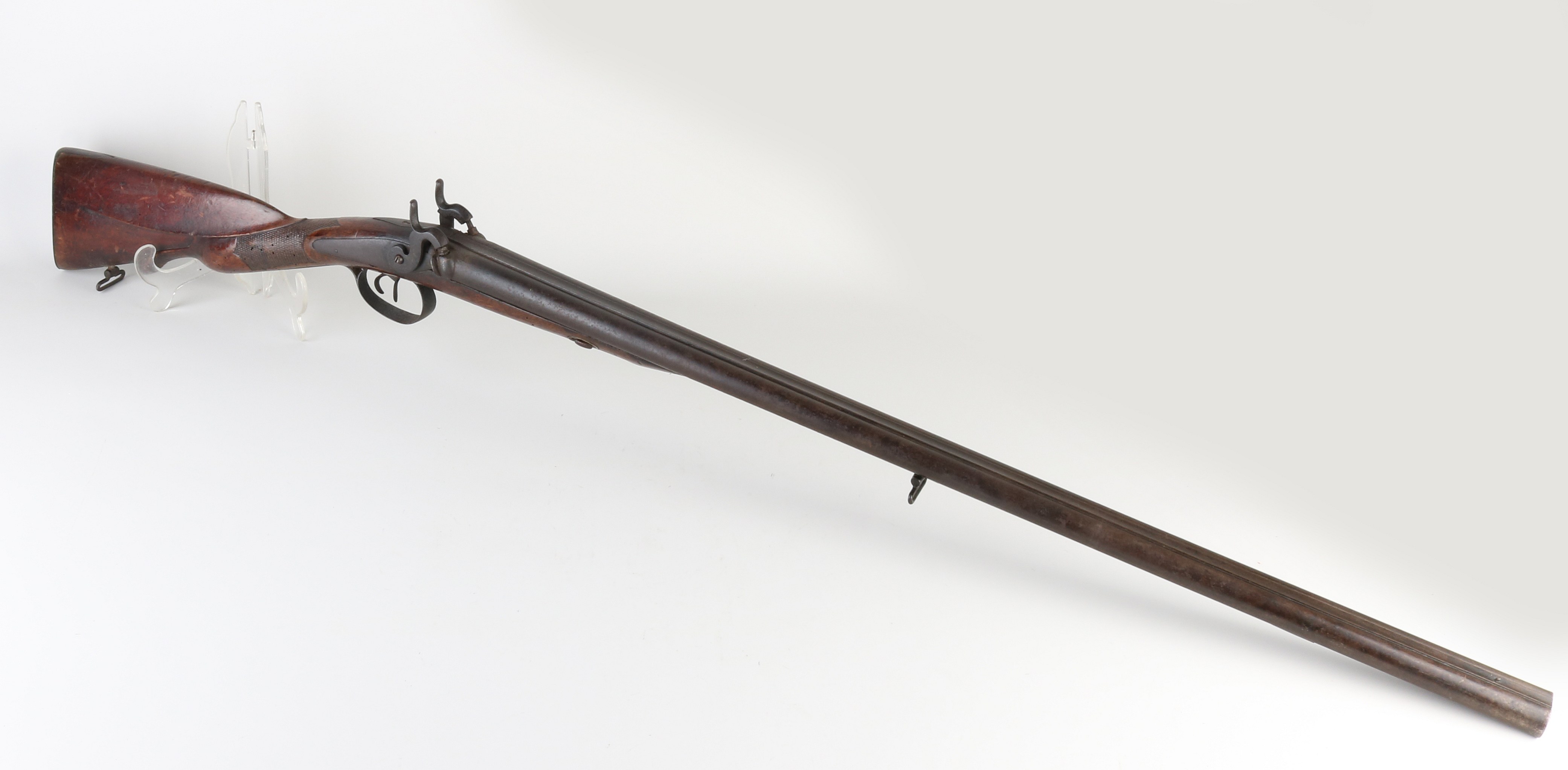 Antiek dubbelloops jachtgeweer, L 122 cm.