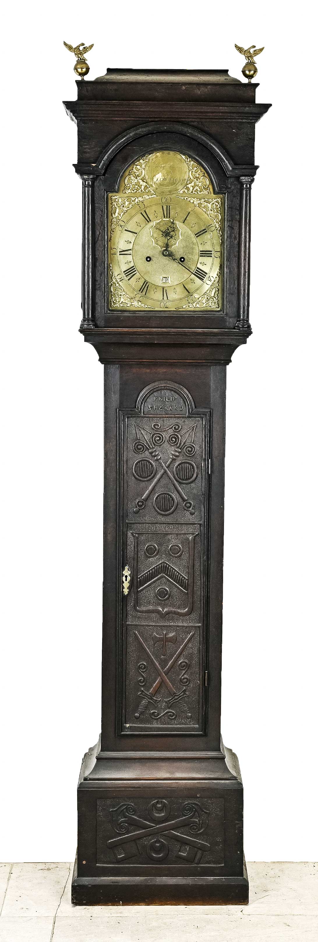 18e Eeuwse Engelse staande klok, H 225 cm.