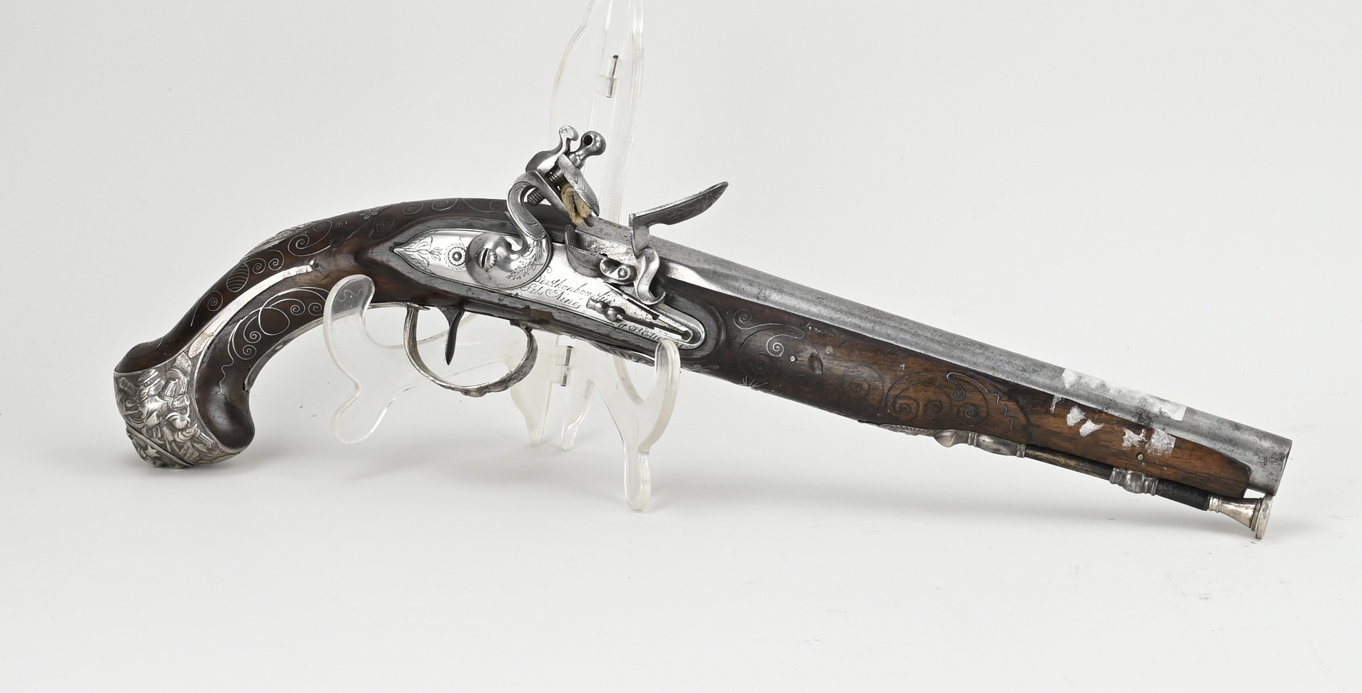 Antiek vuursteen pistool, L 42 cm.