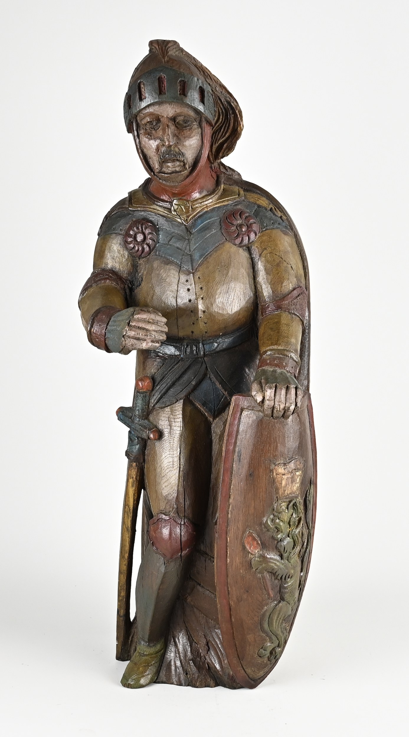 18e - 19e Eeuws gestoken ridder figuur, H 65 cm.