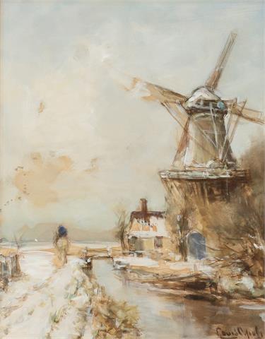 Louis Apol, Hollands wintergezicht met windmolen en ruiter te paard