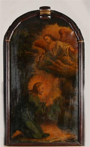 Antiek religieus schilderij, Biddende Jezus met engel