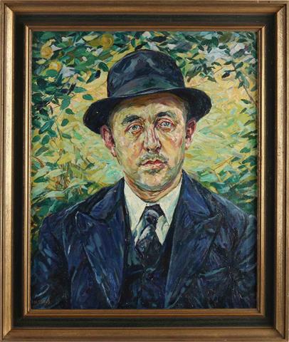 Alfons Dessenis. 1874 - 1952. Portret van heer met hoed