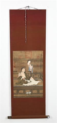 Chinees rol schilderij, H 130 x B 44 cm.