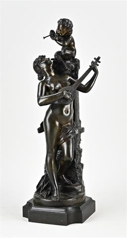 Antiek Frans bronzen figuur, H 51 cm.